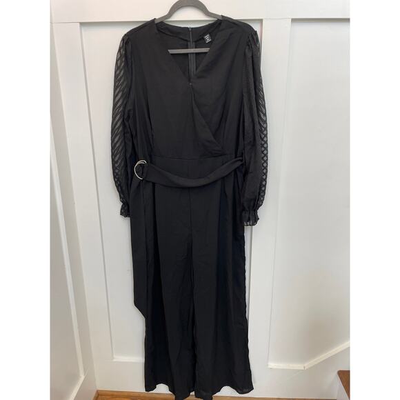 NWOT SHEIN Curve Clasi Plus Contrast Mesh Belted Jumpsuit, 2XL - Picture 2 of 6